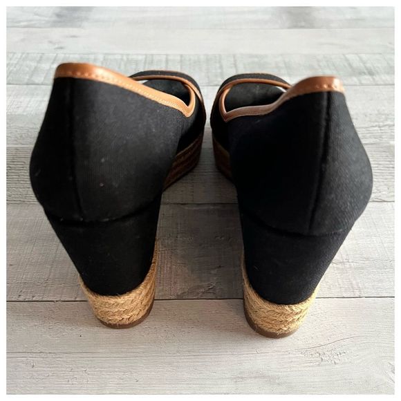 Tory Burch | Black Majorca Peep Toe Canvas Wedge | 9 - Picture 8 of 15